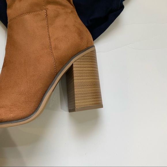 Soda Ulrica Faux Suede knee high boots pointed toe with wood stacked heel - Picture 5 of 6